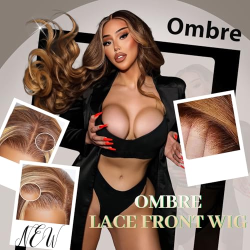 Honey Blonde Wig Human Hair 200 Density Ombre Highlight 13x4 HD Lace Front Wig Human Hair Pre Plucked Body Wave HD Lace Frontal Wig For Women 22 Inch