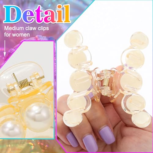 BARTOSI Pearl Claw Clips Cute Small Hair Clips Nonslip Hair Claw Barrettes Hair Accessories for Women and Girls (Pack of 3)