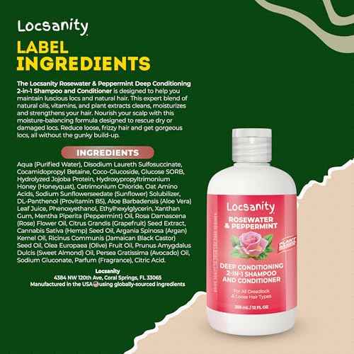 Locsanity Rosewater Peppermint 2-in-1 Shampoo and Conditioner for All Types of Dreadlocks and Hairstyles ? Moisturizing, Nourishing, and Hydrating Shampoo and Conditioner (12 fl oz)
