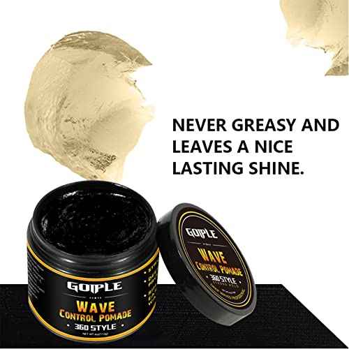 Goiple Natural Wave Pomade for Men Strong Hold, Easy Wash 360 Wave Training Hair Cream, Waves Grease for Men Promotes Layered Waves, Moisture, Control and Silky Shine 4oz