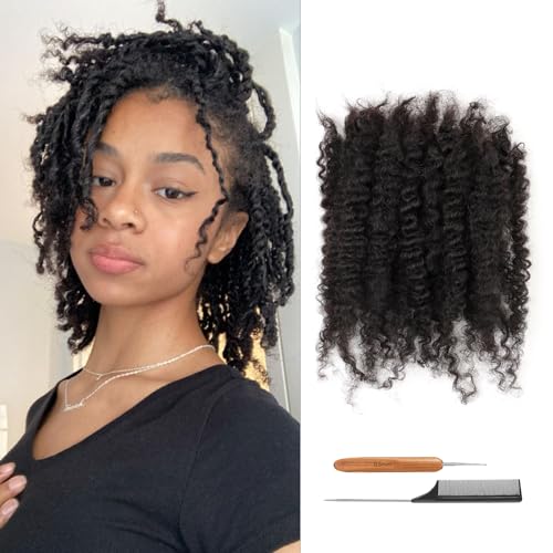 2 Packs Afro Kinkys Bulk Human Hair 18 Inch 50g/Pack for Permanent Micro Locs Mini Kinky Twist Braids Loc Extensions Dreadlock Extensions Repair Locs Can Be Bleached Dyed (Natural Black)