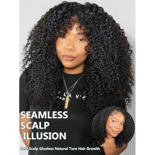 KLAIYI EasiContour V Part Wig Human Hair 4C Kinky Curly Glueless Wear And Go Clip In Half Wig Upgrade Upart Wigs for Black Women No Leave Out No Glue Beginner Friendly Natural Color Ready to Go 14Inch