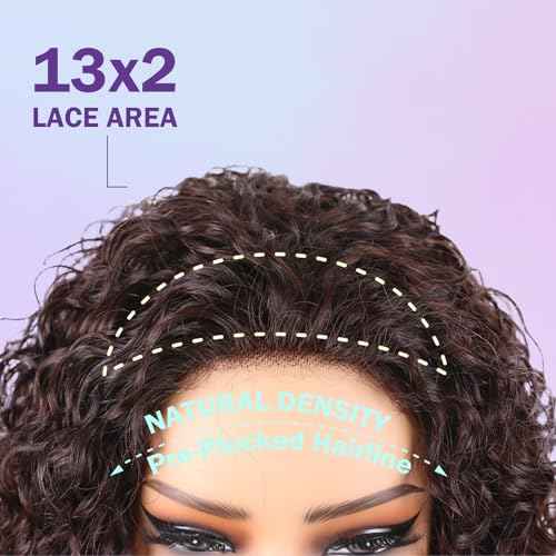 10 Inch Deep Curly Wigs Human Hair 13x2 Lace Front Wig with Pre Plucked Natural Hairline 180 Density with Baby Hair, Beginner-Friendly Glueless Wig for Black Women Natural Color