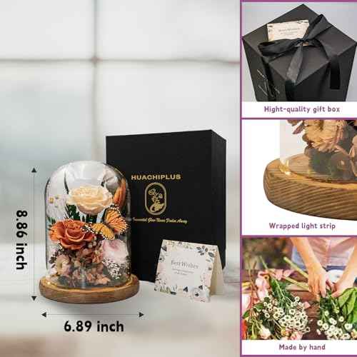 Eternal Flowers with Butterfly: Big Is Love Series-Elegant Preserved Flowers in Glass Dome-Valentines, Anniversary, Mom Gifts for Her-Flowers for Delivery Prime-Flower Arrangements (Orange)