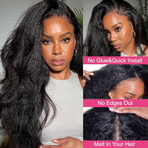 Julia Hair U Part Human Hair Wigs for Women 12A Kinky Straight Braizlian Human Hair Glueless Upart Wig No Glue No Sew in Beginner Friendly 180% Density No Lace Yaki Hair Wig 16 Inch