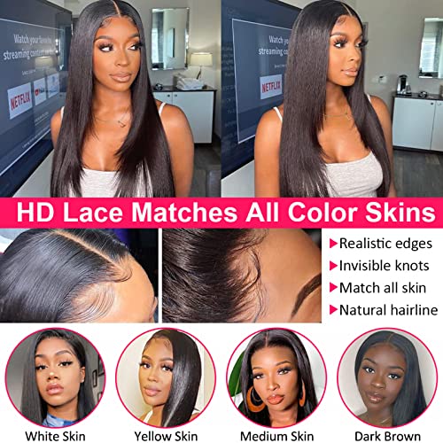 24 Inch HD Lace Front Wig 13x4 Lace Front Wig Straight Human Hair Wig 180% Density 9A Brazilian Virgin Human Hair Lace Front Wig for Women Natural Hairline