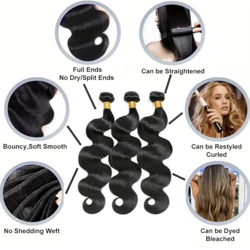 Body Wave Bundles Human Hair 16 18 20 Inch Brazilian Body Wave Human Hair 3 Bundles Natural Black Virgin Human Hair Extensions Unprocessed Wavy for Women