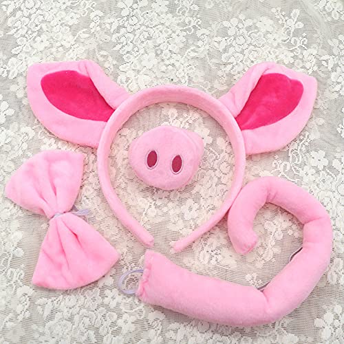 YAXAMING Halloween Pig Ears Headband Nose Bow Tie Tail Pink Pig Hair Hoops Bands Bowtie Animal Headpiece Hairband Women Christmas Holiday Festival Parade Cosplay Dress Up Birthday Party Accessories