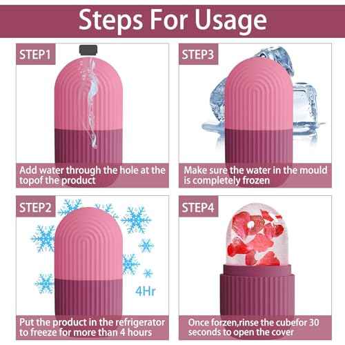 XHJRI Ice Face Roller Massager,Ice Cube Roller for Face, Eyes and Neck Naturally Conditioning and Skin Care,De-Puff Eye Bags,Reduce Migraine Pain,Reusable Massage Silicone Ice Mold (Rose)