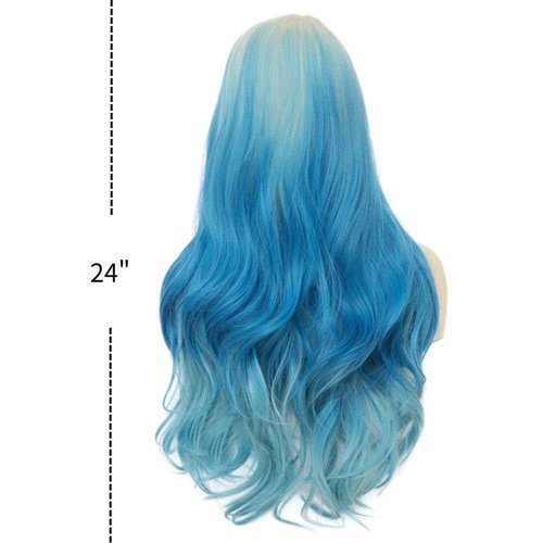 Dai Cloud Blonde Blue Long Curly Wigs for Women 26 Inch Wavy Synthetic Middle Part Colourful Hair Wigs for Halloween Cosplay Use