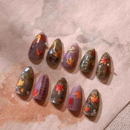 5D Embossed Autumn Maple Leaves Nail Stickers for Nail Art Thanksgiving Day Nail Art Stickers Fall Nail Decals Self-Adhesive Gold Maple Leaf Nails Sticker for Women Girls Nail Supplies