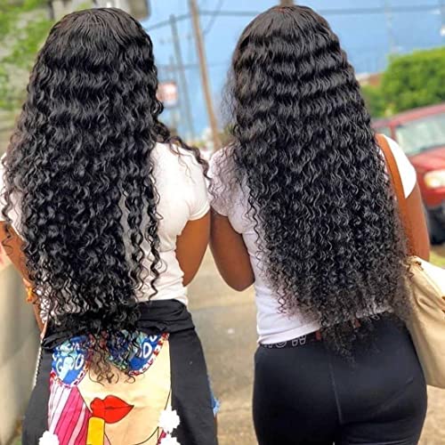 UNICE Deep Wave Human Hair Weave 1 Bundle 20 inch Unprocessed Brazilian Virgin Human Hair Sew in Extensions Natural Black Color Can be Dyed and Bleached