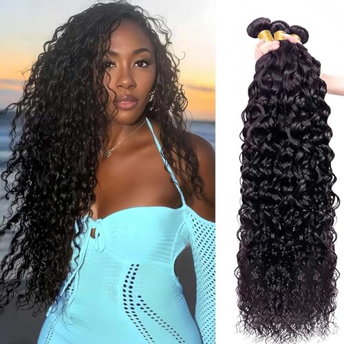 12A Water Wave Human Hair Bundles 14 16 18 Inch Raw Curly Bundles Human Hair,Ultra Double Drawn Sew In Weft No Tangle Shedding,Double Lifespan Virgin Hair,Multiple Washes Keep Texture Silky Soft