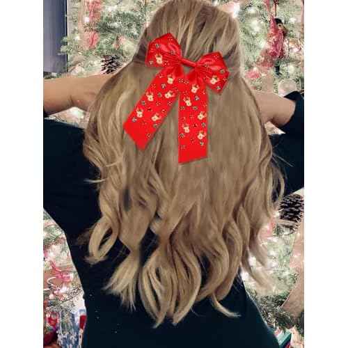 Christmas Bows Hair Clips for Women Red Green Xmas Reindeer Hair Bow Christmas Hair Ribbon Hair Barrettes Xmas Hair Accessories Holiday Party Favor