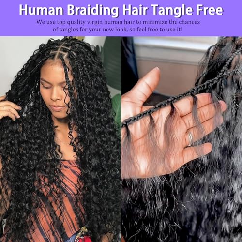 Human Braiding Hair for Boho Braids Human Hair 110g 24 Inch Curly Boho Hair for Braiding Knotless 12A Deep Wave Bohemian 3 Bundles/Pack Caramel Honey Blonde