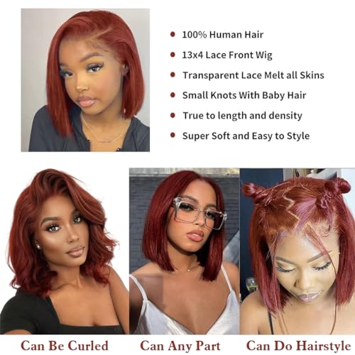 Reddish Brown Bob Wig Human Hair 13x4 Color Straight Lace Front Wigs Human Hair Bob 180% Density Short Brown Lace Front Wigs Human Hair Per Plucked with Baby Hair£¨33# Brown Bob Wig 14inch£©