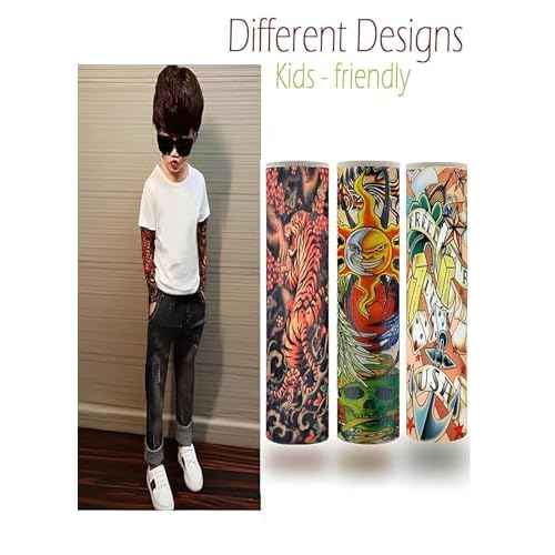 Kids Tattoo Sleeves for Boys Grils, Temporary Arm Tattoo Sleeves for Children, Fake Slip On Sunscreen Cooling Arms Sleeves,10 Pcs, Aged 5,6,7,8