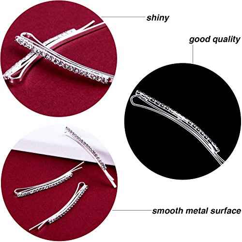 TecUnite 16 Pcs Rhinestone Bobby Pins Bling Decorative Hair Pins Metal Diamond Clear Crystal Fancy Hair Clips Barrette Accessories for Women Bridal Wedding Party Daily, 2.36 Inch (Silver)