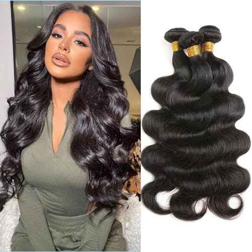 Body Wave Bundles Human Hair 16 18 20 Inch Human Hair 3 Bundles 100% Unprocessed Brazilian Raw Weave Bundle Human Hair Extensions for Black Women Natural Color