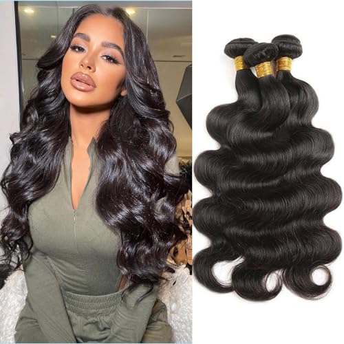 Body Wave Bundles Human Hair 22 22 22 Inch Human Hair 3 Bundles 100% Unprocessed Brazilian Raw Weave Bundle Human Hair Extensions for Black Women Natural Color