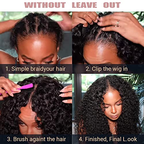 Ainmeys Curly V Part Wigs Brazilian Kinky Curly Human Hair Wigs for Black Women V Shape Wigs No Leave Out Lace Front Wigs Upgrade U Part Wigs Glueless Full Head Clip In Half Wigs(14IN 180% Density)