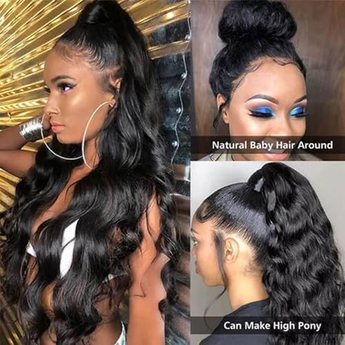 Body Wave 360 Lace Frontal Human Hair 360 Frontal ClosureTransparent HD lace Closure With Baby Hair 150% Density Raw Virgin Human Hair Natural Black 1B Color 18 Inch