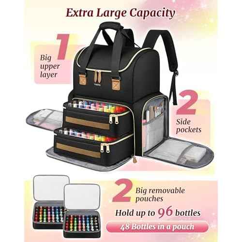 YOREPEK Extra Large Nail Polish Organizer Case Backpack Holds 96 to 100+ Bottles(15ml/0.5 fl.oz) UV Nail Lamp,Nail Organizers and Storage with 2 Removable Pouches Fits Nail Stuff,Gift for Manicurist