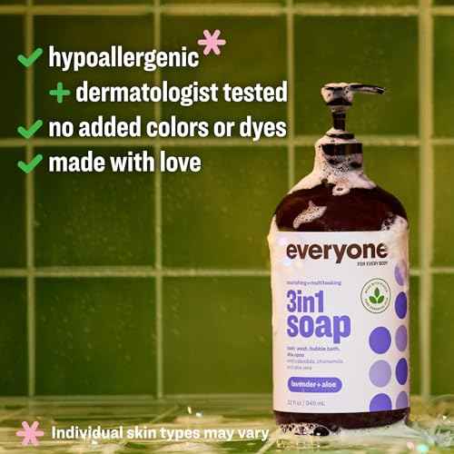 Everyone 3-in-1 Soap, Body Wash, Bubble Bath, Shampoo, 32 Ounce (Pack of 2), Lavender and Aloe, made with Essential Oils for Men and Women