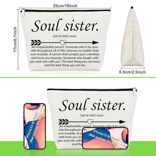 Soul Sister Gifts for Women Best Friends Cosmetic Bag Inspirational Friendship Gifts for Women Bff Bestie Makeup Bag Thank You Present for Sister Best Friend Bestie Christmas Travel Pouch