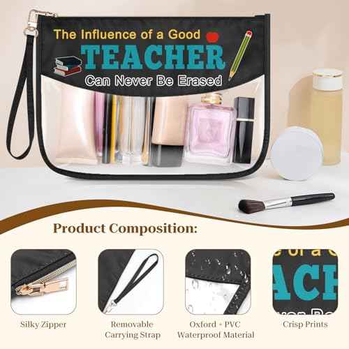Teacher Appreciation Gifts Clear Makeup Bag Thank You Gifts for Teacher Birthday Christmas Teacher's Week Graduation Leaving Retirement Gift Cosmetic Tote Bag Zipper Travel Pouch