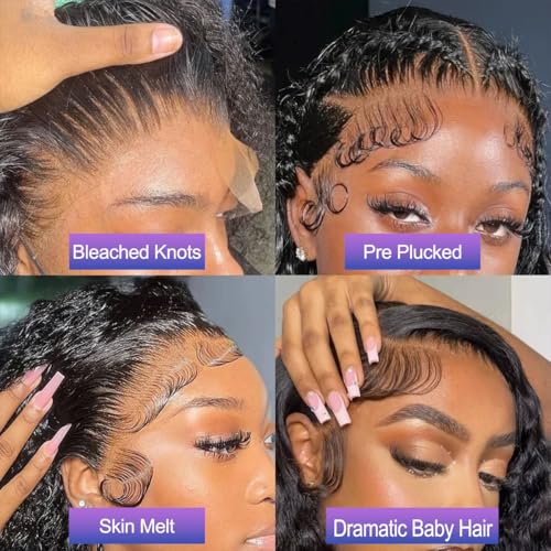 250 Density Short Water Wave Wig Bob Wig Human Hair Glueless HD Transparent Lace Frontal Human Hair Wigs 13x4 Water Wave Frontal 14 Inch Curly Bob Wig Human hair Wet and Wavy