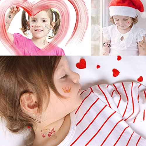 Glitter Valentines Day Tattoos Temporary Small Pack Body Decorations 14 Sheets for Kids and Adults, Love Heart Tattoos for Birthday Party, Valentines, Wedding, Gift Exchange, School Rewards