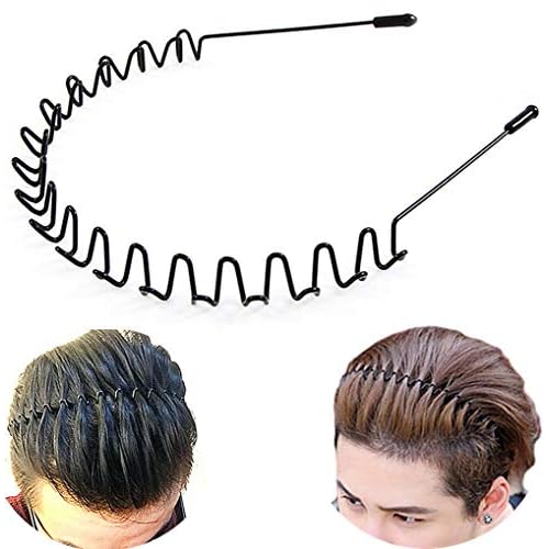Metal Hair Band for Men Headband Women Bands Unisex Black Wavy Spring Outdoor Sports Headbands Men's Hoop Clips Accessories Simple Elastic Non Slip Head Headwear
