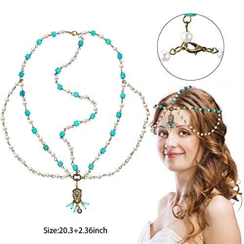 WILLBOND 8 Pieces Gold Head Chain Jewelry Halloween Boho Headband Coins Pearl Tassel Chain Hair Band Festival Prom Wedding Headpiece for Women(Elegant Style)