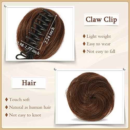 SOFEIYAN 2PCS Mini Claw Clip in Hair Bun Extension Synthetic Wig Accessory Updo Space Bun Hair Messy Cat Ears Hair Bun Pieces for Women, Darkest Brown Tend to Black