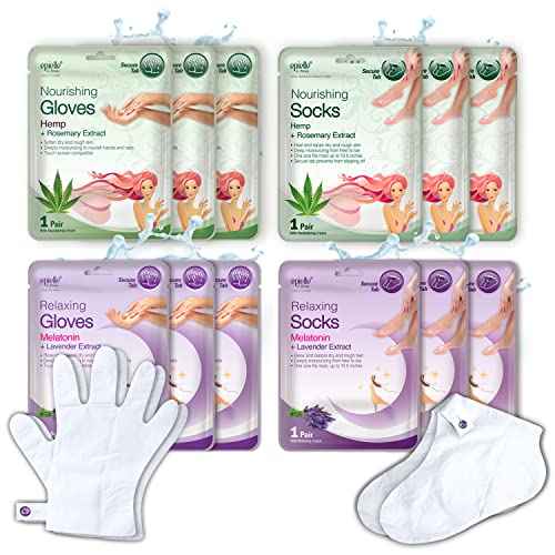 Epielle Relaxing & Nourishing Hand & Foot Masks for Dry, Overworked Skin, Self Care Gifts for Women, Spa Kit, Stocking Stuffers, Thanksgiving Essentials, 6 Moisturizing Gloves & 6 Moisturizing Socks