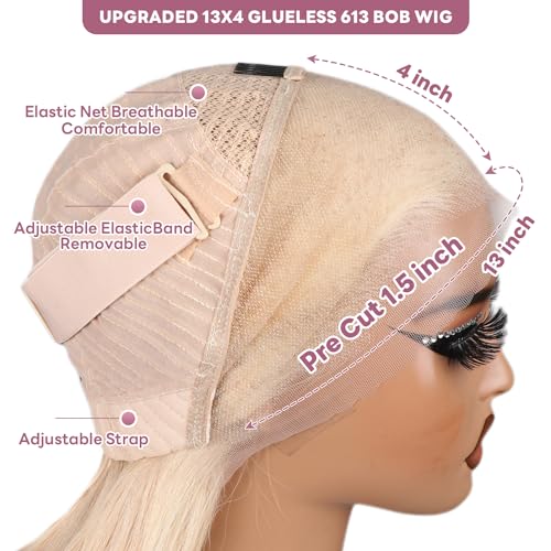 Blonde Bob Wig Human Hair 613 Lace Front Wig Human Hair 13X4 lace Front Bob Wig Pre Plucked With Baby Hair 210% Density 613 Short Bob Wigs for Women 10inch