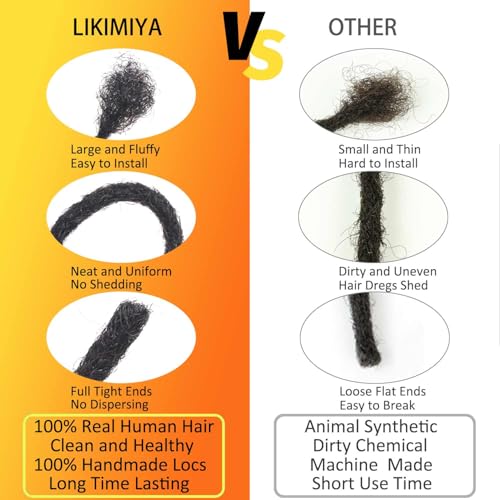 Micro Loc Extensions Human Hair 0.2 cm 14 Inch 30 Strands Dreadlock Extensions Human Hair Loc Extensions Dreads Extensions for Men Women Real Human Hair Locs 1B Natural Black Handmade Permanent Locs
