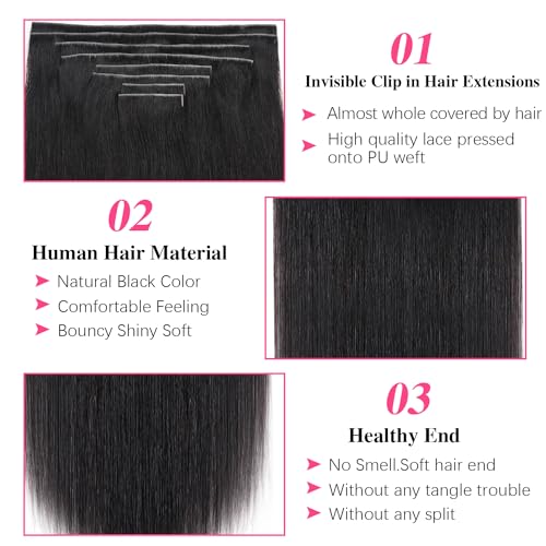 Injected Clip in Extension Human Hair Invisible Clip Ins for Women Brazilian Injected Clip ins Human Hair Natural Color 8 Pcs with 18 Clips 120g/Set (14 inch)
