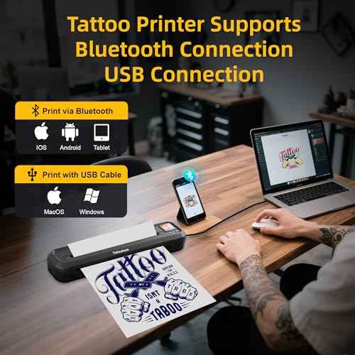 Tattoo Stencil Printer with 10 Pcs Transfer Paper, 2500mA Wireless Bluetooth Thermal Tattoo Machine, 3D Preview, Drawing Design, Tattoo Kit for Tattoo Artists & Beginners, Phone/Pc