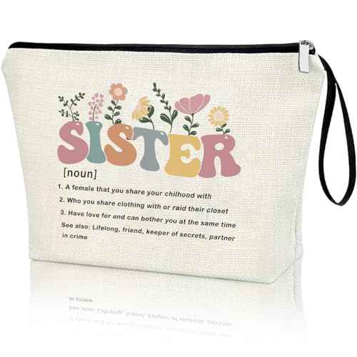 Valentine's Day Sister Gifts Galentine Delicate Gifts for Sister-Makeup Bag Travel Zipper Pouch Birthday Ideas Best Friend Bestie from Brother Friendship Soul Gifts for Girl Big Sister Sorority Gift