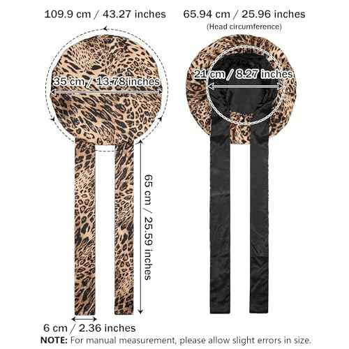 Satin Bonnet Silk Hair Wrap for Sleeping - Reversible Night Cap with Tie Band (Leopard + Black)