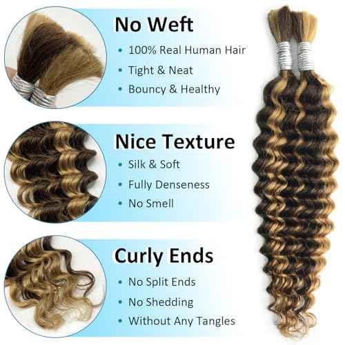 26 Inch Human Braiding Hair 4/27 Deep Wave Bulk For Boho Braids 100g Highlight Blonde 100% Curly Human Hair Wet And Wavy Water Wave Micro Braids