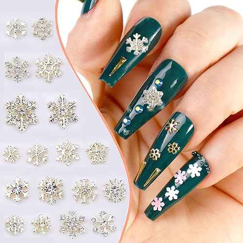 AUOCATTAIL 3D ???????????????????? ???????? ????????????, 20 Pcs Christmas Gold Nail Crystals Diamond DIY Manicure Craft Nail Art Decoration Supplies for Women Girls Winter Charms Gems Design