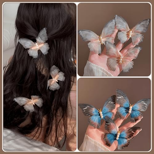 Butterfly Decorative Hair Clips - Duckbill Clips for Women Bohemian Hair Clip Non-Slip Snap Duck Bill Clips Boho Hair Accessories, Blue Grey 2 Pack