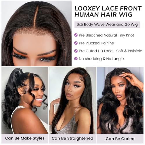 6x5 Lace Front Wig Human Hair Wig for Women 210% Density Body Wave Wig Wear and Go Glueless Wigs Pre-Cut Lace Wigs Pre Bleached Tiny Knots Wig(20inch, 6X5 Body Wave Wig)