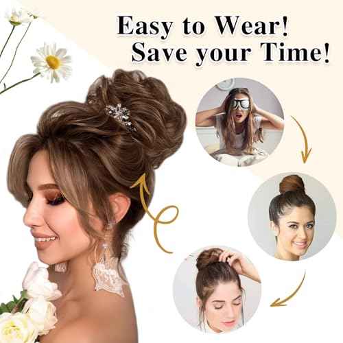 MORICA Messy Bun Hair Piece Curly Fake Hair Bun Scrunchies Extensions Synthetic Chignon Updo Hairpieces for Women Dark Brown