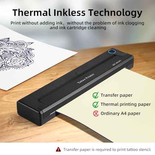 YISUN Tattoo Stencil Printer, Portable Wireless Tattoo Printer, 2000mah Rechargeable Battery with 10 Transfer Papers, Compatible with Android,iOS & Windows