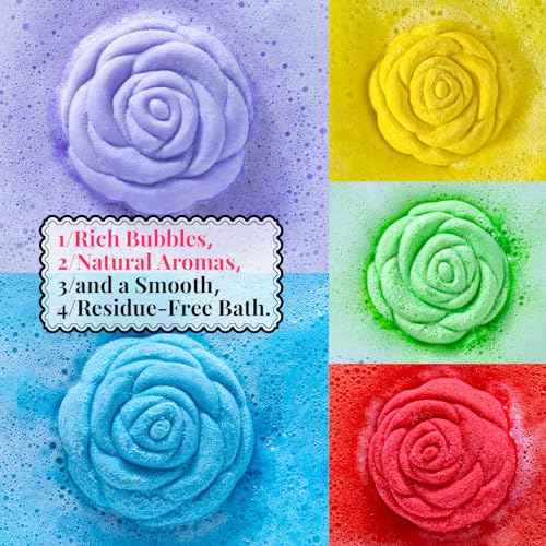 Bath Bomb Gift Set for Women ? 10 Pack Handmade with Natural Essential Oils, 5 Aromatic Scents, Relaxing Rose Bubble Bath, Self Care Birthday & Summer Gifts for Mom, Wife, and Her