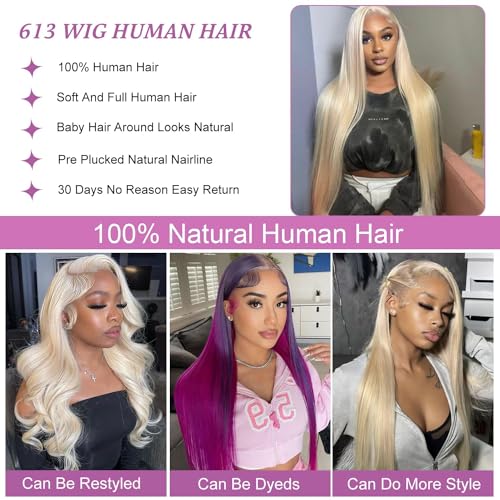 613 Lace Front Wig Human Hair 13x6 Transparent Straight Blonde Lace Front Wigs Human Hair 180% Density Guleless Wigs Human Hair Pre Plucked 613 HD Lace Frontal Wigs For Women 28inch